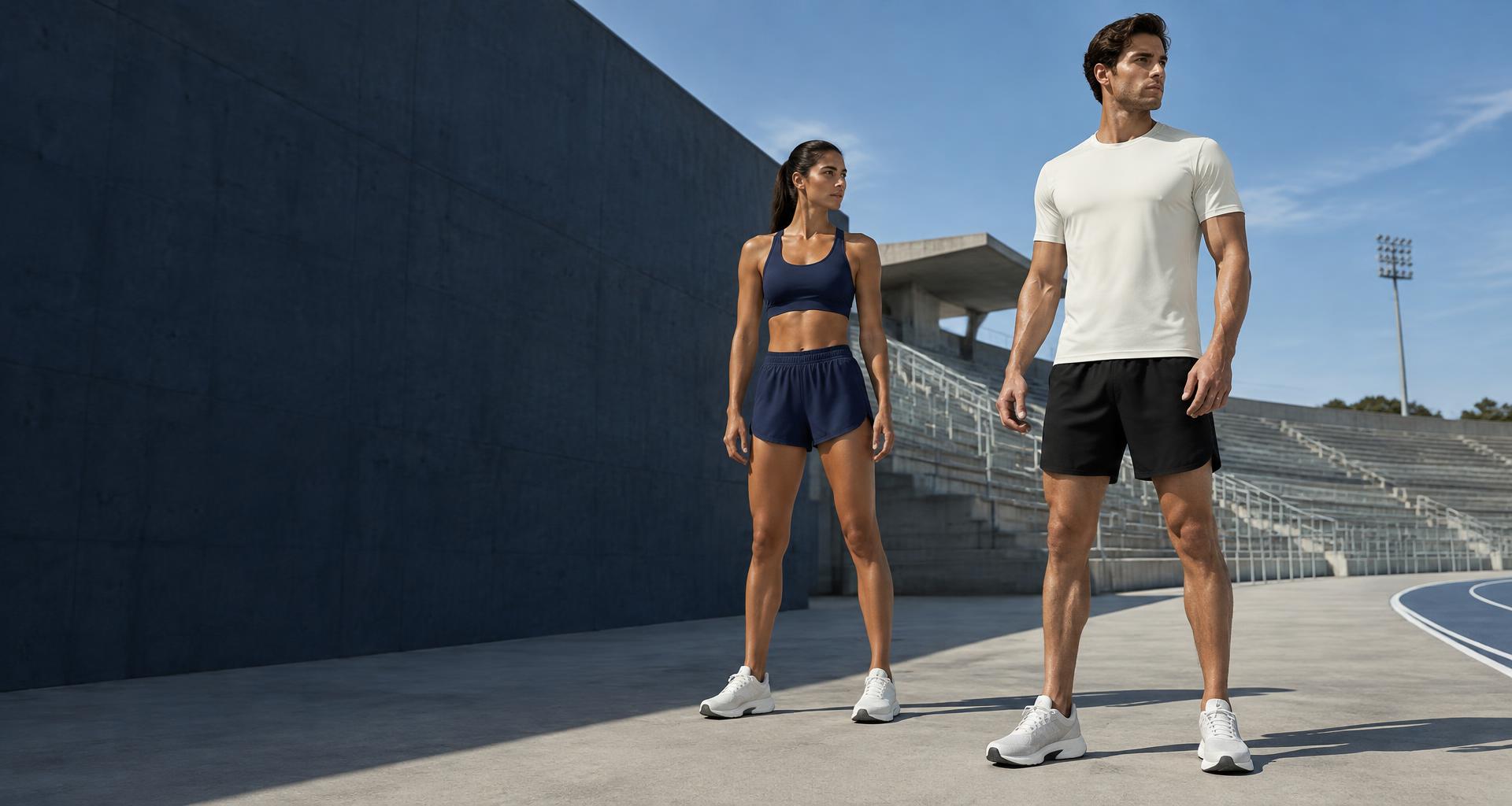 Zwei Athleten in Sportbekleidung auf einer Laufbahn